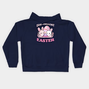 Egg-cellent Easter Harmony: Pink, White, and Blue Bunny Bliss Kids Hoodie